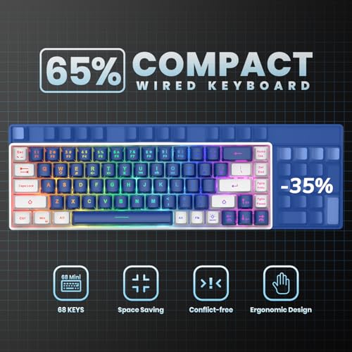 GEODMAER 65% Gaming Keyboard, LED Backlit Mini Wired Keyboard, Ultra-Compact Anti-Ghosting No-Conflict 68 Keys Membrane Gaming Wired Keyboard for PC Laptop Windows Gamer