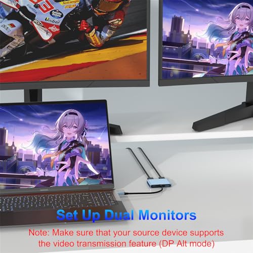 HDMI Splitter Extended Display, USB C to Dual HDMI Adapter 4K@30Hz, Dual Monitor Adapter for Extended Display with 2 HD MI/USB3.0/100W PD Fast Charging, Compatible with HP/Dell/MacBook/Lenovo