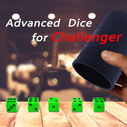 Dice Stacking Cup Set with 4 Pcs 19mm Purple and 5 Pcs 18mm Green Standard 6 Sided Dices, Blue Cup with Storage Bag - Magic Tricks Instruction