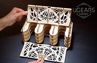 UGears 3D Puzzle for Board Games - Wooden Card Holder for 12 Sets of Playing Cards - Unique Mechanical Devices for Family Tabletop and Role-Playing Games - Wooden Construction Kits for Adults