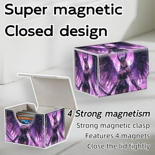 Trading Card Storage Box, Holds 100+ for MTG Cards, PU Leather with Magnetic Closure, Dark Winged Elf in Purple Lightning Durable Deck Box for Magic the Gathering, Trading Card Games - color: Dark Winged Elf in Purple Lightning