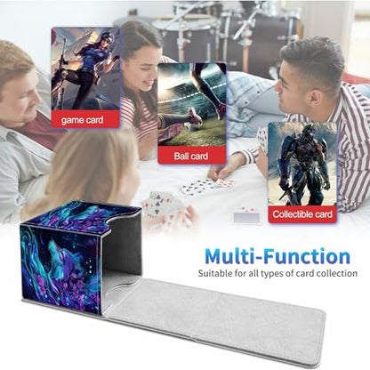 Card Deck Box for Trading Cards,MTG Commander Deck Box Fits 100+ Single Sleeved Cards,Leather Magnetic Card Storage Box for YuGiOh TCG CCG Cards,Purple Wolf - color: Purple Wolf