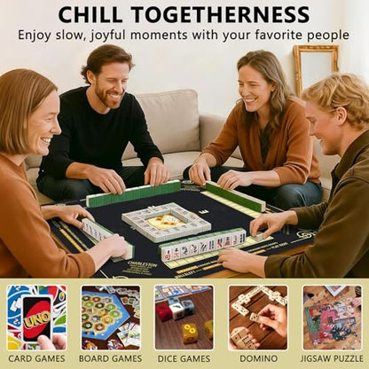 Mahjong Mat with Rules, 31.5" X 31.5" Noise Reduction Mahjong Table Cover with Carrying Bag and 3 Dice, Mahjong Lovers Gifts Non Slip Gaming Mat for Board Tile Games Poker Card Dominoes Game Nights - color: A06
