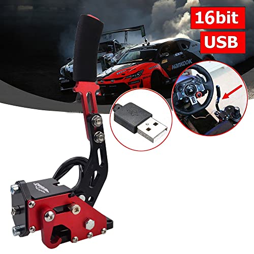 CNRAQR PC Racing Game USB Handbrake for 16Bit SIM for Racing Games, Compatible with G27 G29 G923 T500 T300 Simulate Linear Handbrake Red（With Fixing Clip and Plate - color: Red