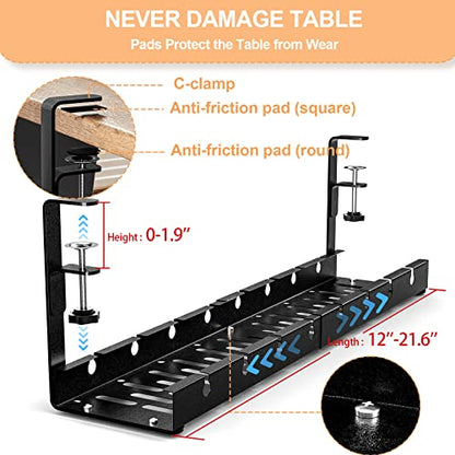 Shikha Cable Management Under Desk, Adjustable Cable Organizer with Adhesive Cable Holder Clips, Reused Cable Ties. Stable & Durable.(Black) - color: Black, size: 12-21.6"-1 Pack