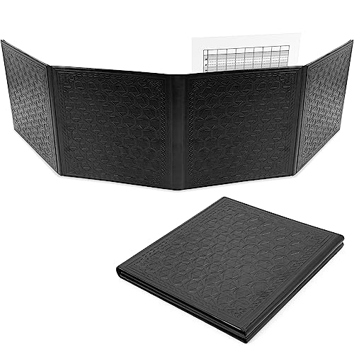 CASEMATIX DM Screen Faux Leather Embossed GM Screen - Four Panel Folding Game Master Screen with Wet Erase Pockets and Compatible with Tabletop Roleplaying Games, Inserts Not Included, Black - color: Black