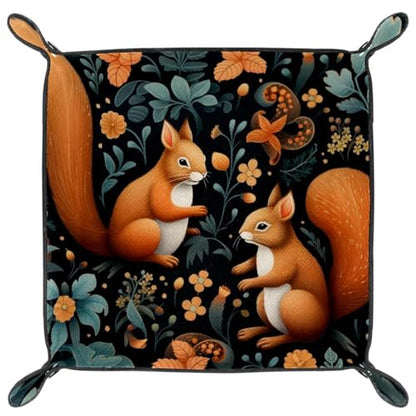 Dice Tray Forest Squirrels Dice Rolling Tray Holder Storage Box for RPG DND Table Games, Double Sided Folding Thick PU Leather - color: Multi 13