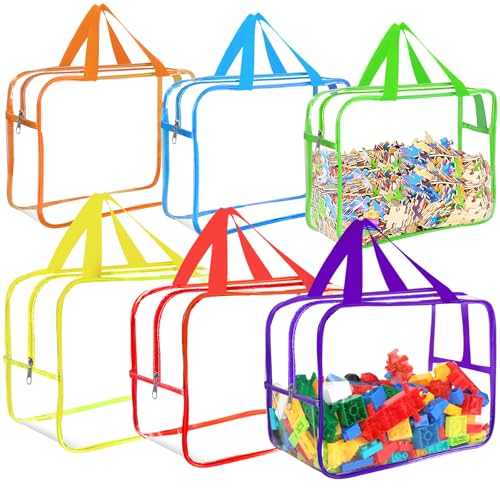 6 Colors Large Toy Storage Bags with Labels, Reusable Clear PVC Board Game Storage, Travel Waterproof Organizer Bags with Zipper for Building Blocks, Puzzle, Kids Books(3 large & 3 Widen X-Large) - color: Multicolor, size: Large, X-Large