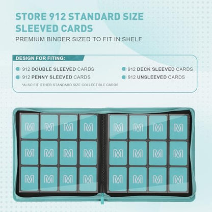 Premium Card Binder 12 Pocket for 720 Pockets Trading Card Binder, PU Zipper Card Collection Album, Sturdy Side-Loading Card Book Holder for MTG, TCG, Game Cards, Sports Cards - color: 12 Cyan