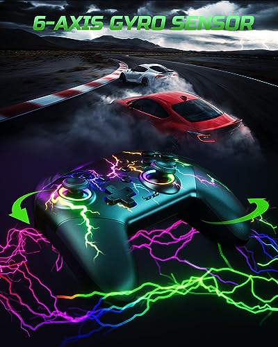 VOYEE Switch Controllers for Switch/Lite/OLED/PC, Pro Controller | Wireless, Programmable, RGB Lightning LED, 10-15H Runtime, One-key Pairing, Turbo, Vibration, 6-Axis Motion Control, Wake-up - color: Black