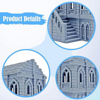 Medieval Miniature Building Terrain 14.9x11x11.7cm, Tabletop Gaming Diorama, PP Plastic Gray Model for RPG Wargame Scenery, Gifts for Collectors Hobbyists
