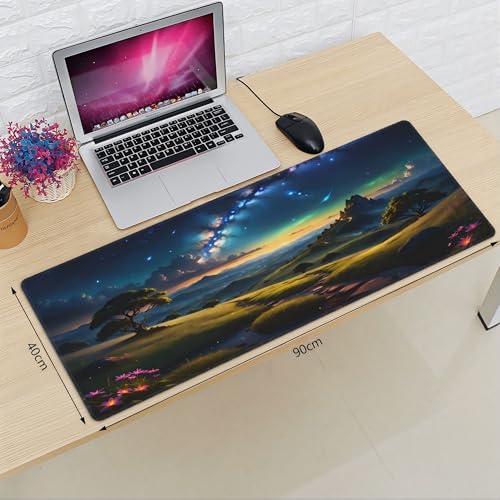 XXL Gaming Mouse Pad 35.4x15.7 inch, Starry Mountain Path Landscape Theme Desk Mat,Large Green Meadow Flower Scene Mousepad (Green Meadow) - color: Green meadow