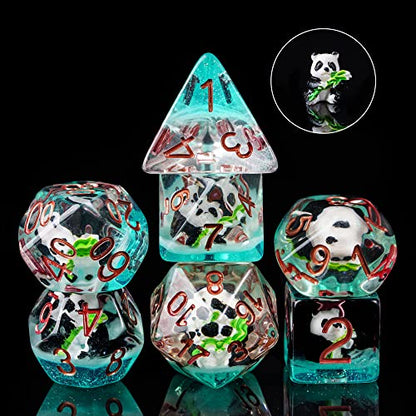 Cusdie 7-Die Dice DND, Polyhedral Dice Set Filled with Animal, for Role Playing Game D&D Dice (Panda w/Bamboo) - color: Orange