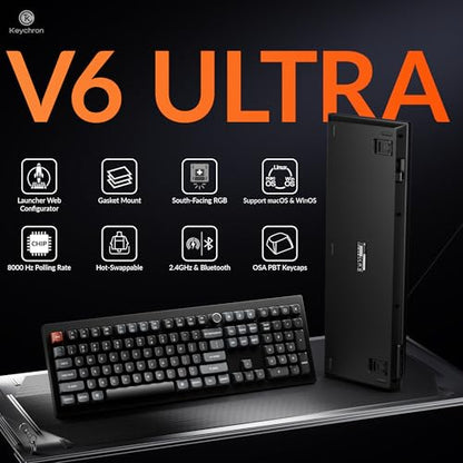 Keychron V6 Ultra 8K Wireless Mechanical Keyboard, 8000Hz Polling Rate Tri-Mode (2.4G/BT/Wired) Full Size Gaming & Office Keyboard, Hot-swappable Brown Switches, ZMK/Web Launcher, for Mac/Win/Linux - style: Brown Switch