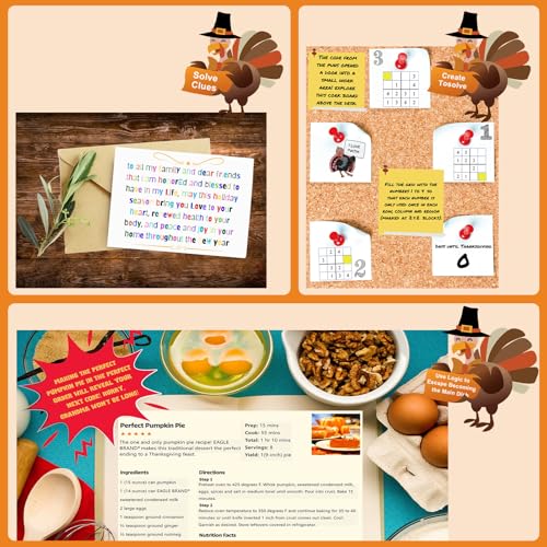 Fullhawl Thanksgiving Turkey Escape Room Game 28 Cards Card-Based at-Home Escape Room Experience Family Friend Fun for Adults Thanksgiving Party Games Supplies for 1 to 6 Players 60 Minute Game