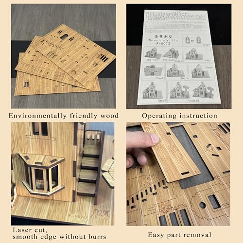 3D Puzzles for Adults, Log Cabin DIY Wooden House Model Kits for Adults to Build, Country Cottage Building Model, 3D Jigsaw Brain Teaser Puzzle, Dollhouse (Seaside Villa)