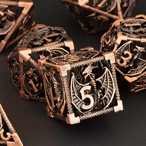 KERWELLSI Hollow DND Dice Set D&D with Gifts Box, 7pcs Polyhedral Metal D and D Dice for Role Playing Game, Dungeon Dragon Dice D20 D12 D10 D8 D6 D4 (Copper) - color: Copper