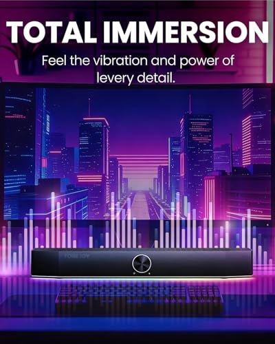 Computer Speakers for Desktop, 2.0 Channel PC Speakers with Bottom Glow LED Light, Clear Sound Soundbar for Desktop Laptop Monitor, 3.5mm Aux Input, USB Powered, Black