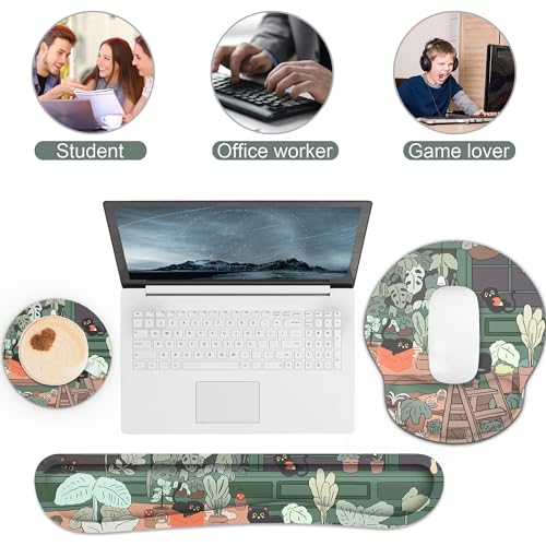 Ergonomic Mouse Pad with Wrist Rest and Keyboard Wrist Rest, Mousepad and Wrist Rest for Computer Keyboard, Pain Relief, Non-Slip Rubber Base, Mouse Pad with Wrist Support for Gaming, Office, Cat - color: Cute Cat