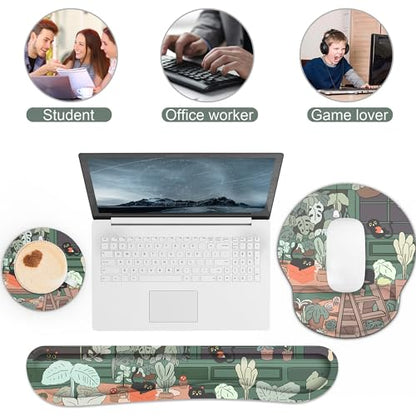 Ergonomic Mouse Pad with Wrist Rest and Keyboard Wrist Rest, Mousepad and Wrist Rest for Computer Keyboard, Pain Relief, Non-Slip Rubber Base, Mouse Pad with Wrist Support for Gaming, Office, Cat - color: Cute Cat