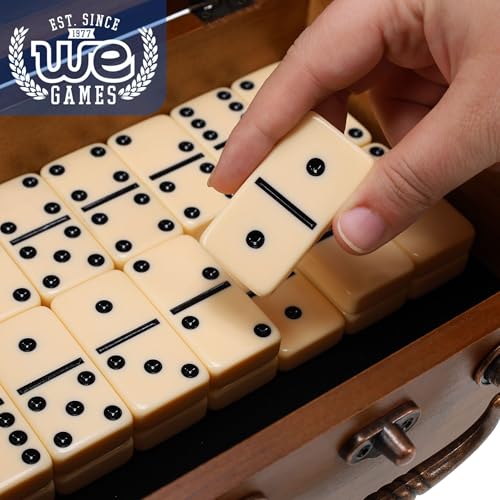 WE Games Double 9 Dominoes in Walnut Stained Wooden Treasure Box, Dominoes Set for Adults, Ivory Color Double Nine Domino, Classic Board Games, Tile Games - color: Walnut
