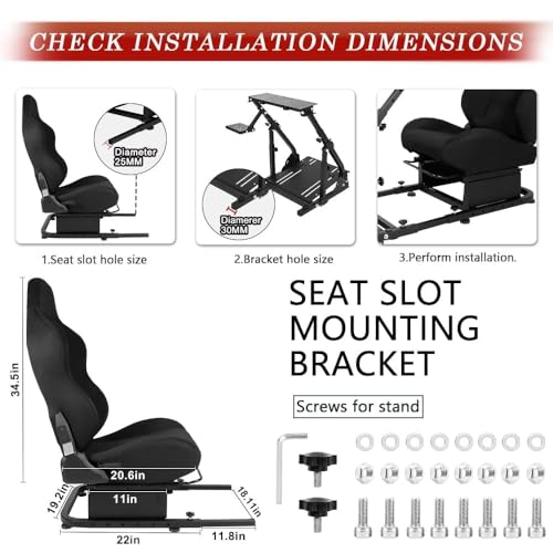 Racing Rear Seat Stand for Steering Wheel Mount to Expand into Gaming Simulator Cockpit with Black Double Locking Slides Ergonomic Breathable Driving Race Chair Fit for Marada, Minneer
