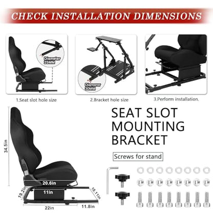 Racing Rear Seat Stand for Steering Wheel Mount to Expand into Gaming Simulator Cockpit with Black Double Locking Slides Ergonomic Breathable Driving Race Chair Fit for Marada, Minneer