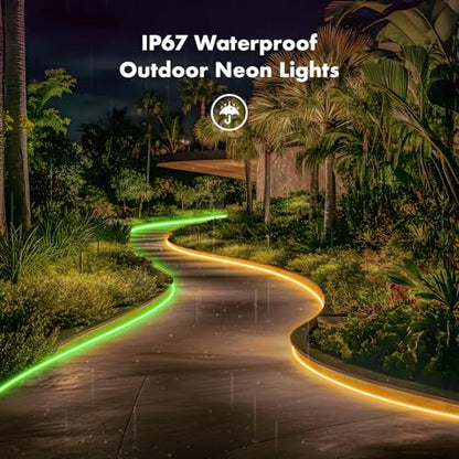 Neon Rope Lights,65.6FT RGB LED Strip Lights, App Control, IR Remote, Music Syncing, Outdoor IP67 Waterproof, Flexible Strip Cuttable for Bedroom, Gaming, Party(2 Rolls of 32.8FT) - size: 2x32.8FT