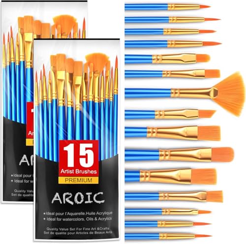 AROIC Acrylic Paint Brush Set, 30 pcs Nylon Hair Paint Brushes for All Purpose Oil Watercolor Face Body Rock Painting Artist, Small Paint Brush Kits for Kids Adult Drawing - size: 30pcs-2
