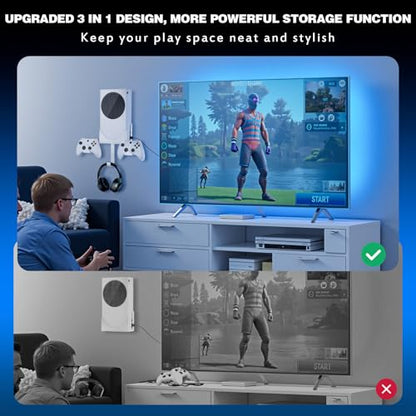 Wall Mount for Xbox Series S, Xbox Series S Wall Mount Kit, with Detachable Controller Holder & Headphone Hanger & Dust Plugs Net kits, Metal Stand for Xbox Series S (NOT FOR XBOX ONE S) - color: White