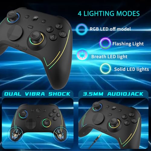 ROTOMOON HD151-S Wireless Game Controller with 7 Colors LED Lighting Compatible with Xbox One S/X, Xbox Series S/X, with 2.4G Wireless Adapter, 3.5mm Audio Jack Gaming Gamepad, Turbo/Programmable - color: Dark black
