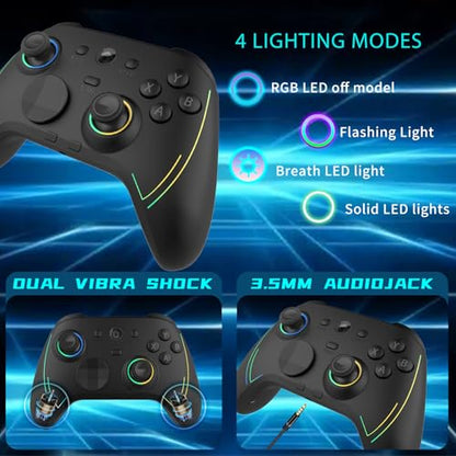 ROTOMOON HD151-S Wireless Game Controller with 7 Colors LED Lighting Compatible with Xbox One S/X, Xbox Series S/X, with 2.4G Wireless Adapter, 3.5mm Audio Jack Gaming Gamepad, Turbo/Programmable - color: Dark black