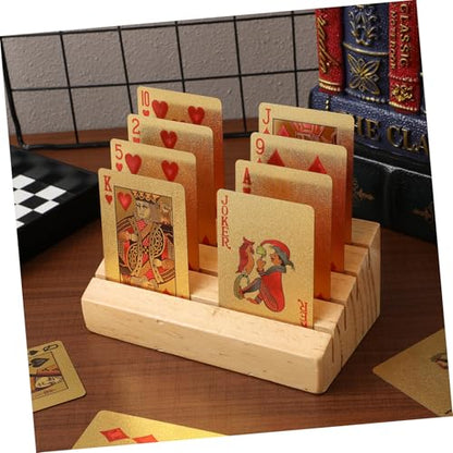 BESPORTBLE Wooden Playing Card Holder Display Stand Rustic Sloped Design for Game Cards Nonslip Base for Stability for and Seniors Compact