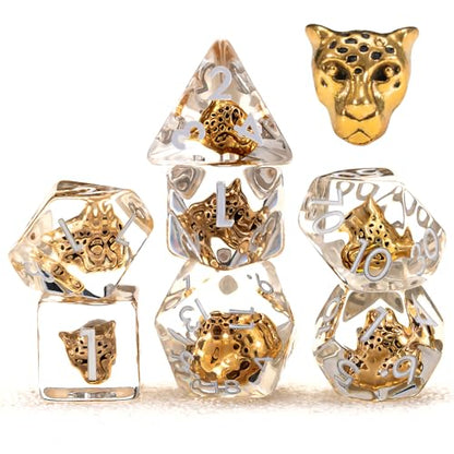 DND Resin Leopard Dice Set, D&D Polyhedral Dice for Dungeons and Dragons RPG, MTG Role Playing Games D and D Dice 7pcs-Set D20 D12 D10 D8 D6 D4 - color: Leopard