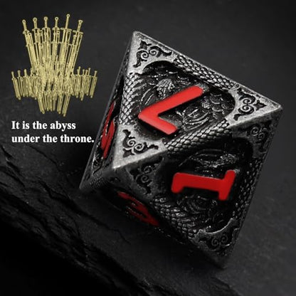 Haxtec Metal DND Dice Set, 7 Pcs Dragon Pattern Polyhedral Dice for RPG | Red Numbers D&D with Leather Bag, Compatible with Dungeons and Dragons, Matte Black Heavy Metallic, Gifts for Table Games - color: Matt Black Red