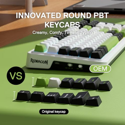 Redragon K686 PRO Wireless RGB Gasket Gaming Mechanical Keyboard, Easy Knob | Multi-Function Control Wheel, 0-Delay Tri-Mode, Cushioned 5-Layer Noise Dampening for Creamy Thocky Sound, Practical 98 Keys - color: GreenFlash Genji, size: 98 Keys