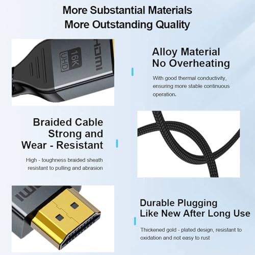 16K HDMI 2.2 Cable 1.5FT, 96Gbps Ultra High Speed 16K@60Hz 8K@120Hz 4K@480Hz HDMI Cord, HDCP 2.3 & HDR10 HDMI Cables for PS5/Xbox Series X|S/Roku TV/Gaming PC/Monitor/Blu-ray/Projector - size: 0.5M 1.5FT
