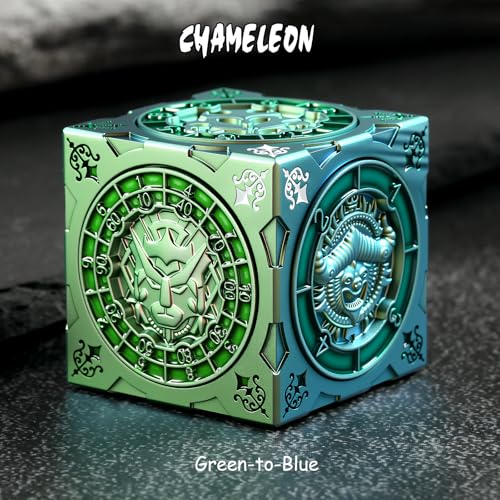 DNDND Chameleon Gold-Green Color Shift Cube Dice - Angular Color Changing D&D Spinner with 6-Side Precision Bearings & Gift Box for TTRPG - color: Chameleon Green