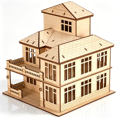 3D Wooden Puzzle for Adults, DIY Miniature Courtyard Villa House Building | wood panels, tenon joint glue-free build, customizable scene pieces, tabletop art ornament for leisure bonding - color: Courtyard Villa Wood Color 05