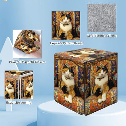 Card Deck Box for MTG Commander,Collectible Trading Storage Box Fits 120+ Single Sleeved Cards Magnetic Case PU Leather for Magic Commander TCG CCG MTG,Cute Cat Sofa - color: Cute Cat Sofa