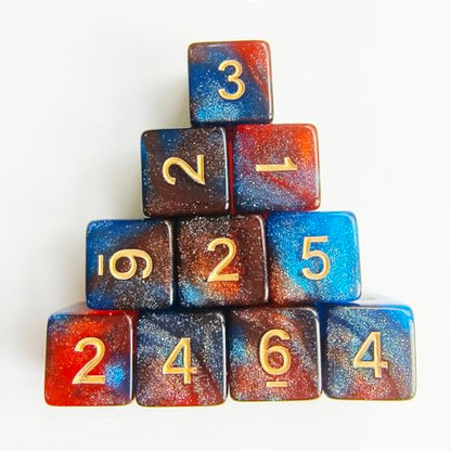 10 Pieces Polyhedral D6 Dice Set, 6 Sided Dice 16mm Square Edge Dice for RPG MTG DND Table Games (Dark Blue Orange) - color: Dark Blue Orange