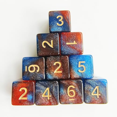 10 Pieces Polyhedral D6 Dice Set, 6 Sided Dice 16mm Square Edge Dice for RPG MTG DND Table Games (Dark Blue Orange) - color: Dark Blue Orange