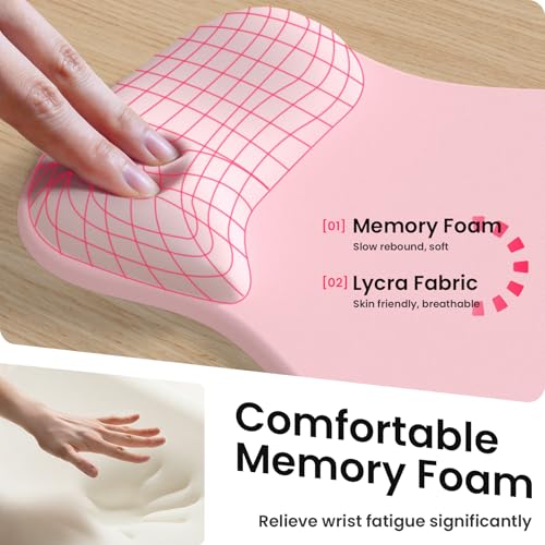 AKIT Ergonomic Mouse Pad and Keyboard Wrist Rest, 3-in-1 Memory Foam Wrist Rest for Computer Keyboard, Non-Slip Base, Pain Relief, Gel Mousepad Set for Gaming, Home and Office, Pink - color: Serenity Pink