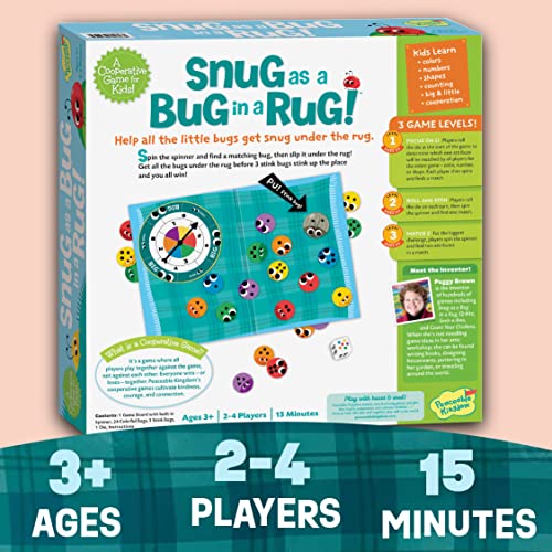 Peaceable Kingdom Snug as a Bug in a Rug Award Winning Cooperative Preschool Skills Builder Game for 2 to 4 Kids ages 3+ | Cooperative preschool game—match colors, shapes and counts to tuck the bugs in before the stink bugs sneak in, ages 3+