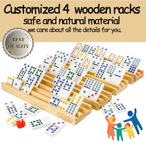 Bucher&Rossini Dominoes Set Double 12 with 4 Racks for Adults Kids, Mexican Train Domino Set Double Twelve, Mexican Train Dominos (Double 12 Dots) - color: Double 12 + Hard Case + Racks