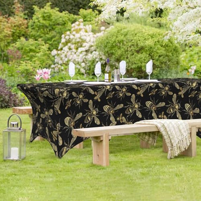 Famame Gold Bee Seamless Rectangular Fitted Tablecloth- 6Ft Stretch Spandex Table Covers Patio Design Tablecloths for Wedding Banquet Party (72Lx30Wx30H) - color: Gold Bees, size: 3" x 1" (Rectangular)
