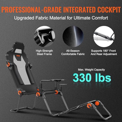 VEVOR Racing Wheel Stand Foldable Fit for Logitech,Thrustmaster,Fanatec,Hori,Mad Catz, Carbon Steel Driving Simulator Cockpit Adjustable Pedal & Dual-Mode Seating,Fit Most Steering Wheels and Pedals