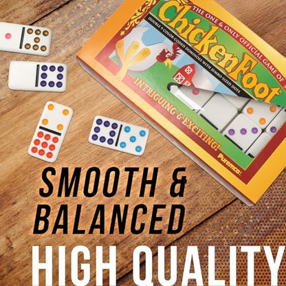 University Games, Chicken Foot Double 9 Color Dot Professional Size Dominoes, Classic Family Domino Game, 1 to 8 Players, Ages 6 and Up