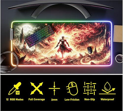 RGB Gaming Mouse Pad Large Extended Desk Mat 35.4x15.7in XXL XXXL Mousepad LED Light Up Keyboard Mat PC Gamer Desk Pad Gaming Accessories Extra Big Mouse Mat for Desk - Hellfire Crusader - color: Hellfire Crusader