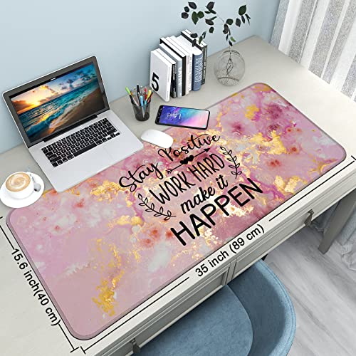 Desk Mat Pad,Large XXL Extended Mouse Pad Mat for Desktop Keyboard | 35''×15.6'' XXL Extended Gaming Mouse Pad with Non-slip Base Desk Matt Mousepad for Computer,Office,Keyboard and Laptop - color: E1- Stay Positive